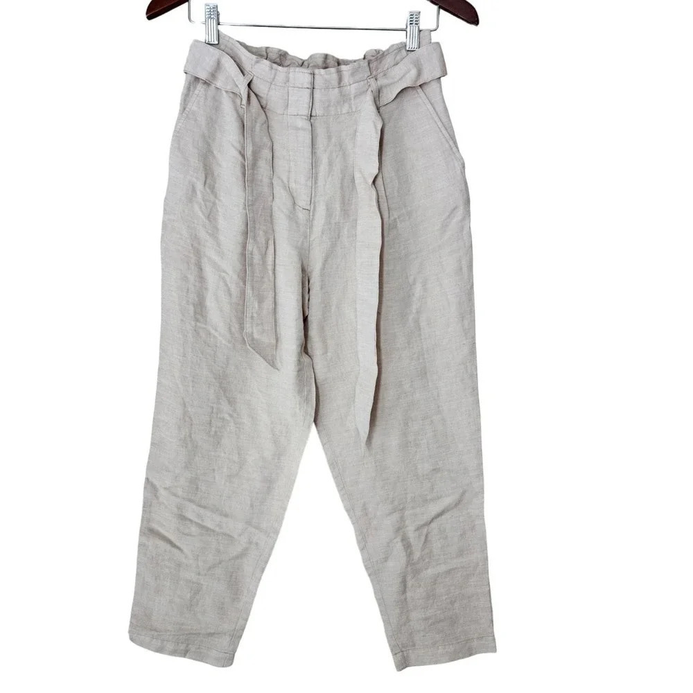 NWT Loft Women’s Paperbag Linen Blend Pants Small Cream Beige New